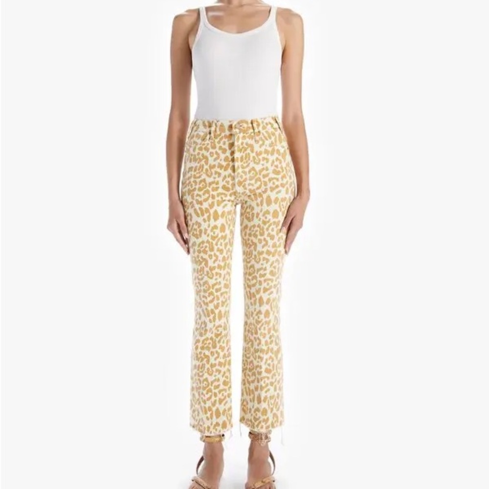 NWOT Mother Jeans the Hustler Ankle Fray Jean Leopard Print
